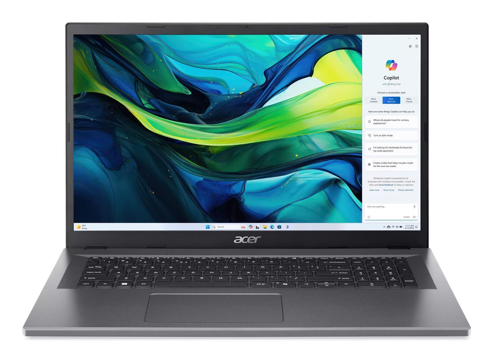 ACER Aspire (Go 17, CPU Intel® N, N150, 17.3 ", 1920 x 1080 pixels, RAM 16 GB, SSD 512 GB, Discrete graphics Not available, On-board graphics Yes, Keyboard language English, OS installed Windows 11 Home, Colour Grey)