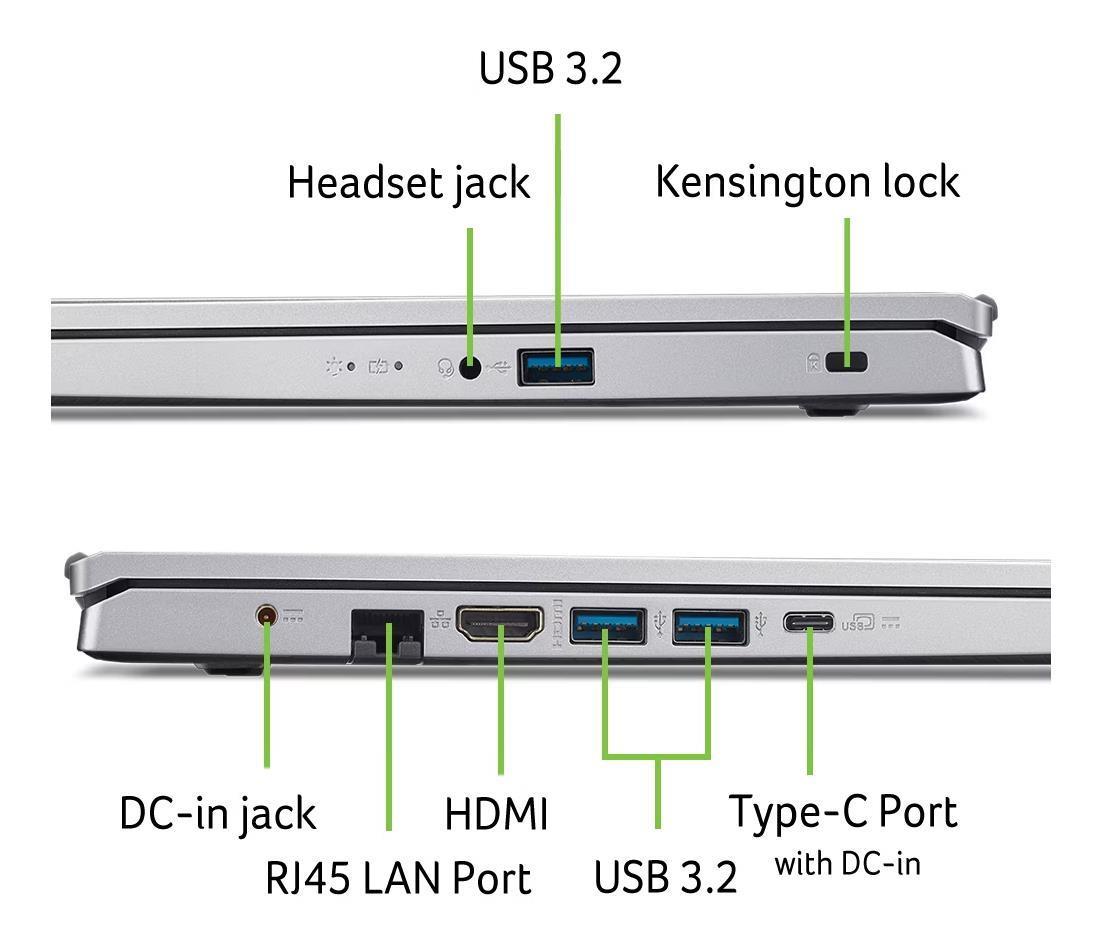 ACER Aspire (Go 15, CPU AMD RyzenT 5, 5625U, 2.3 GHz, 15.6 ", 1920 x 1080 pixels, RAM 16 GB, DDR4-SDRAM, SSD 512 GB, Discrete graphics Not available, On-board graphics Yes, Keyboard language Russian/English, OS installed Windows 11 Home, Colour Silver)