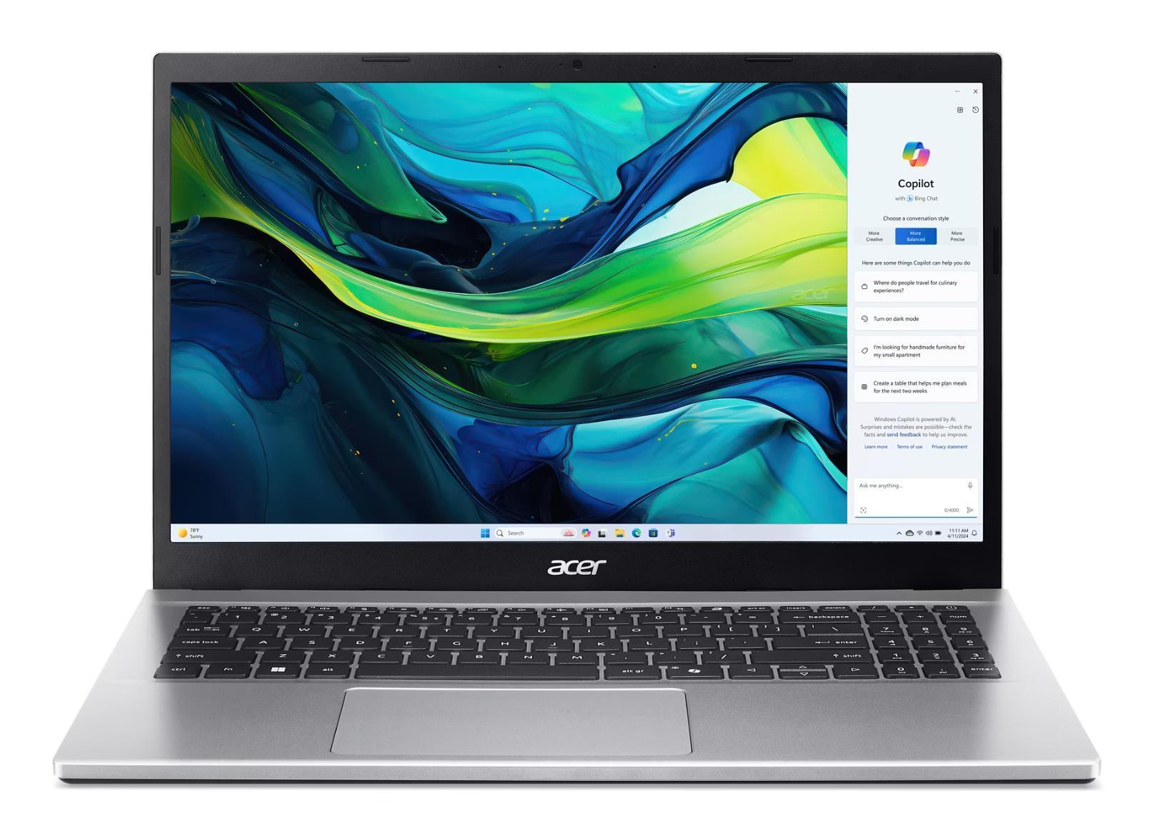 ACER Aspire (Go 15, CPU AMD RyzenT 5, 5625U, 2.3 GHz, 15.6 ", 1920 x 1080 pixels, RAM 16 GB, DDR4-SDRAM, SSD 512 GB, Discrete graphics Not available, On-board graphics Yes, Keyboard language Russian/English, OS installed Windows 11 Home, Colour Silver)