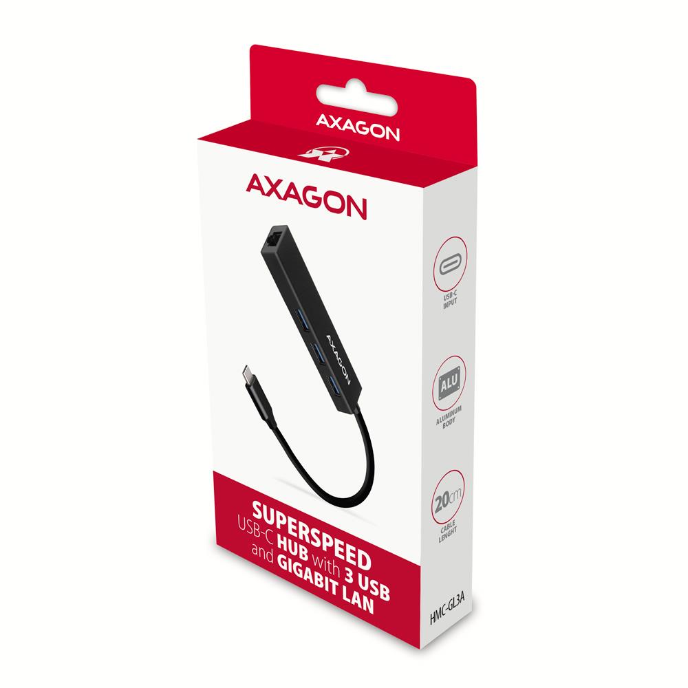 I/O HUB USB-C 4PORT GLAN/0.2M HMC-GL3A AXAGON I/O HUB USB-C 4PORT GLAN/0.2M HMC-GL3A AXAGON