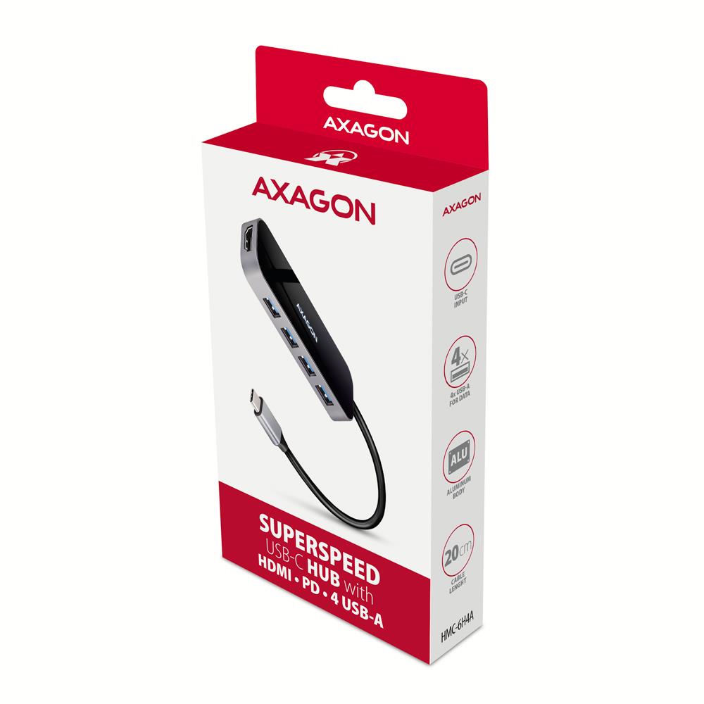I/O HUB USB-C 6IN1/0.2M HMC-6H4A AXAGON I/O HUB USB-C 6IN1/0.2M HMC-6H4A AXAGON
