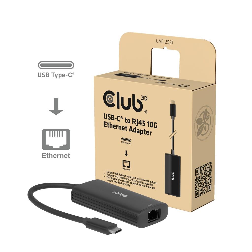 I/O ADAPTER USB-C TO RJ45/10G M/F CAC-2531 CLUB3D I/O ADAPTER USB-C TO RJ45/10G M/F CAC-2531 CLUB3D