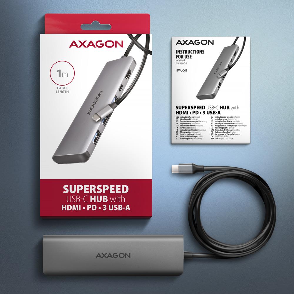 I/O HUB USB-C 5IN1/1M HMC-5H AXAGON