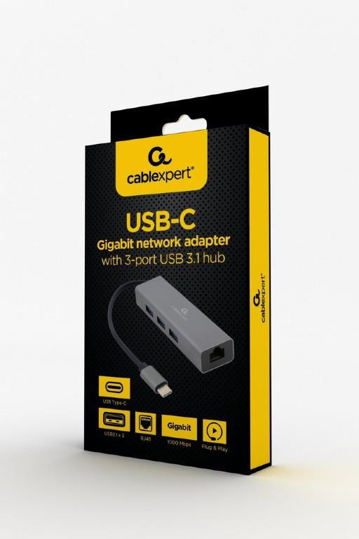 I/O ADAPTER USB-C TO LAN RJ45/USB HUB A-CMU3-LAN-01 GEMBIRD I/O ADAPTER USB-C TO LAN RJ45/USB HUB A-CMU3-LAN-01 GEMBIRD
