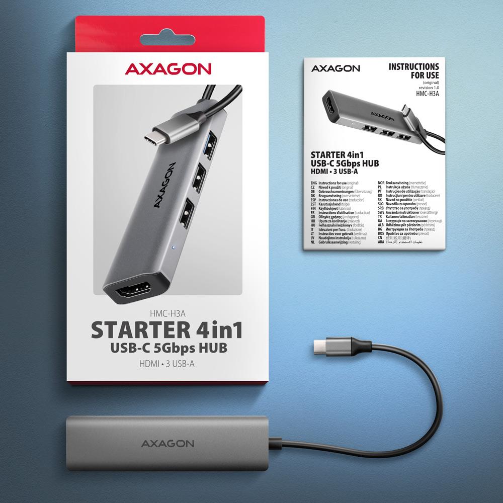 I/O HUB USB-C 4IN1/0.15M HMC-H3A AXAGON