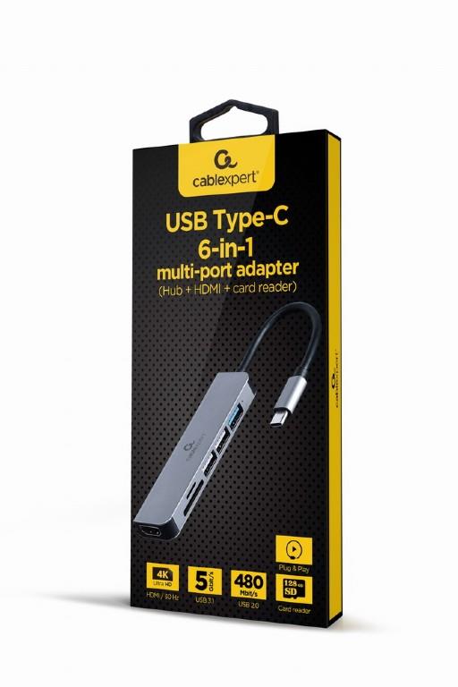 I/O ADAPTER USB-C TO HDMI/USB3/6IN1 A-CM-COMBO6-02 GEMBIRD I/O ADAPTER USB-C TO HDMI/USB3/6IN1 A-CM-COMBO6-02 GEMBIRD