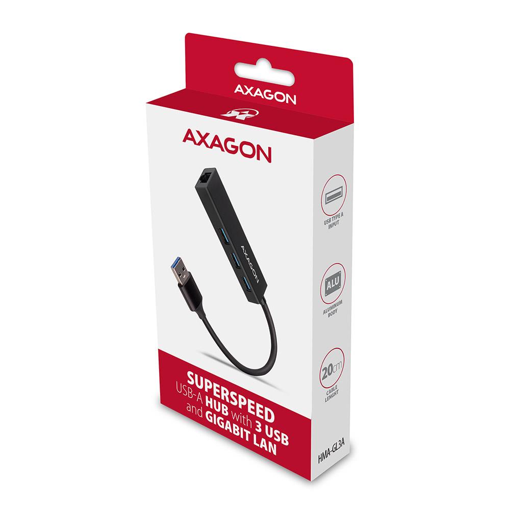 I/O HUB USB3.2 3PORT GLAN/0.2M HMA-GL3A AXAGON